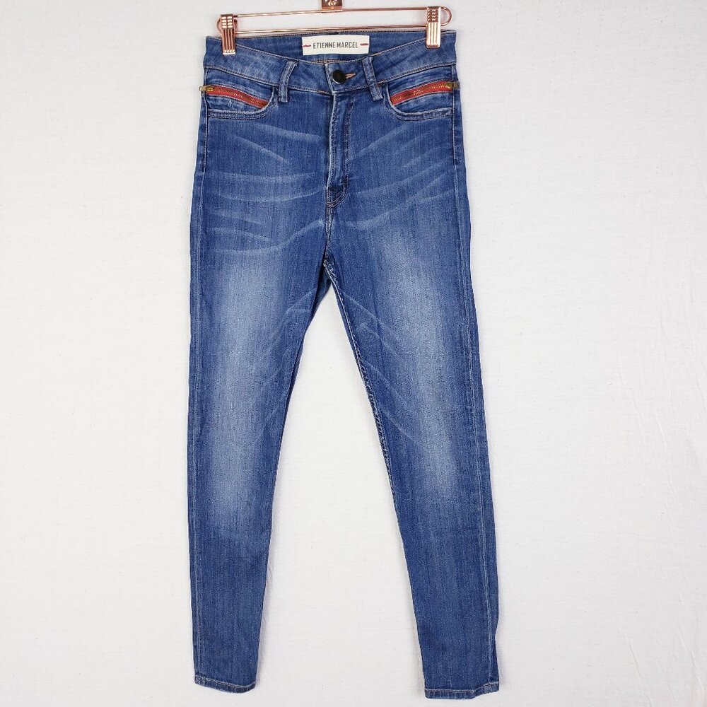 ETIENNE MARCEL Skinny Jeans Zip Pockets EM7028 Stretchy Denim size 24 Y2k Grunge